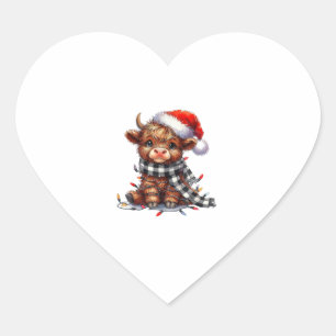 Cute Christmas Lights Highland Cow Funny Christmas Heart Sticker