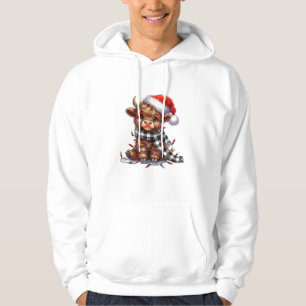 Cute Christmas Lights Highland Cow Funny Christmas Hoodie