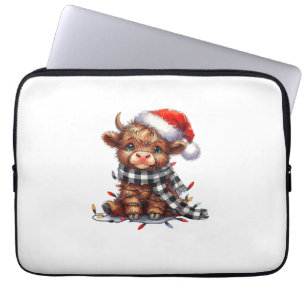 Cute Christmas Lights Highland Cow Funny Christmas Laptop Sleeve