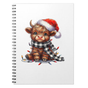 Cute Christmas Lights Highland Cow Funny Christmas Notebook