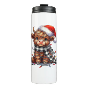 Cute Christmas Lights Highland Cow Funny Christmas Thermal Tumbler