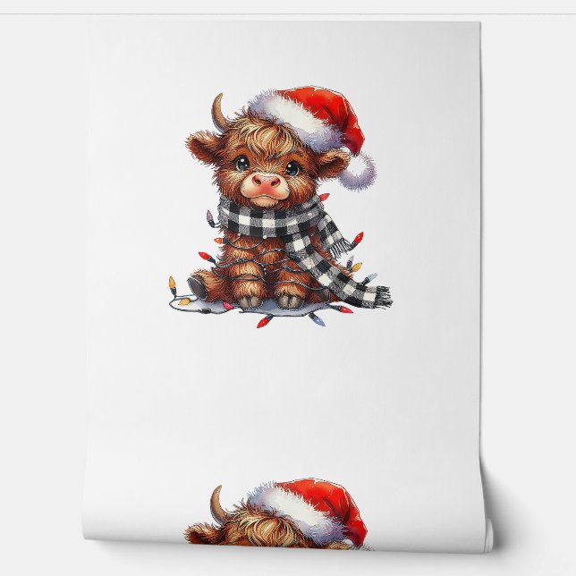 Cute Christmas Lights Highland Cow Funny Christmas Wallpaper (Unrolling)