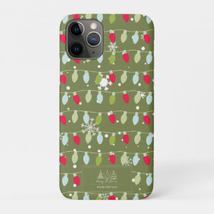 Cute Christmas Lights Olive Green Red Blue iPhone 11 Pro Case