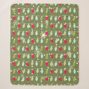 Cute Christmas Lights Olive Green Red Blue Sherpa Blanket