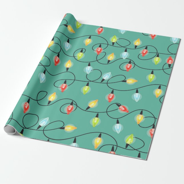 Cute Christmas Lights Pattern Wrapping Paper (Unrolled)