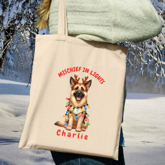 Cute Christmas Lights Watercolor German Shepherd Tote Bag