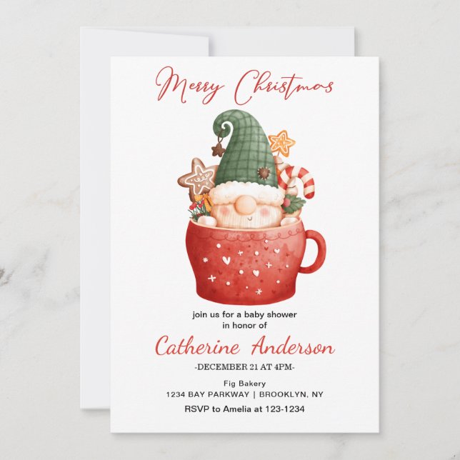 Cute Christmas Little Gnome in a mug Baby Shower   Invitation (Front)