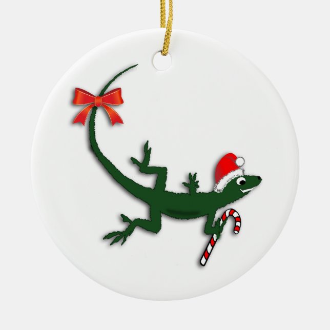 Cute Christmas Lizard Holiday Ornament (Front)