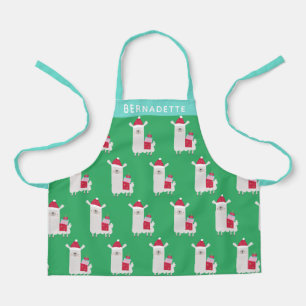 Cute Christmas Llama in Green Personalised Apron