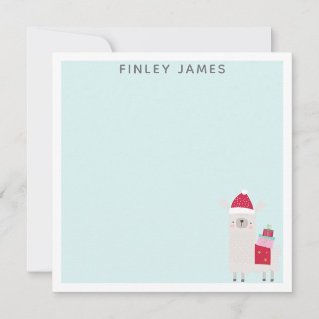 Cute Christmas Llama Teal Mint Personalised Card (Front)