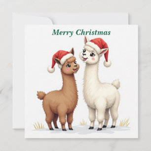 Cute Christmas Llamas Flat Holiday Card