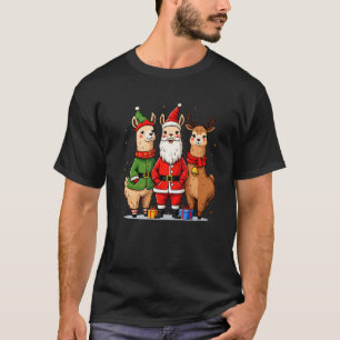 Cute Christmas Llamas in Santa Elf and Reindeer Co T-Shirt