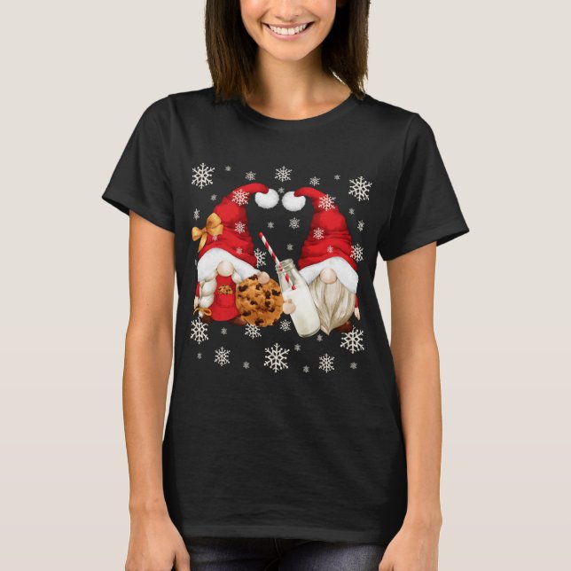 Cute Christmas Lover Motif With Santa Milk And Coo T-Shirt (Front)