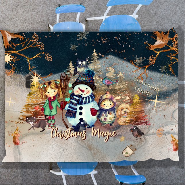 Cute Christmas Magic blue Tablecloth (Cute Christmas Magic blue Tablecloth)