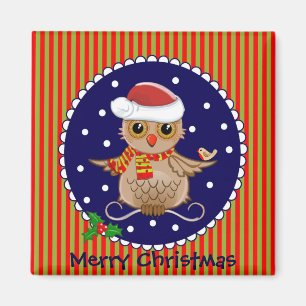 Cute Christmas magnet with cartoon owl and text