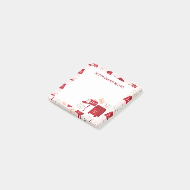 Cute Christmas Mail Pattern Personalised Post-it Notes (Angled)