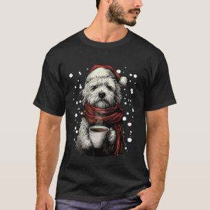 Cute Christmas Maltese with Santa Hat Coffee Lover T-Shirt