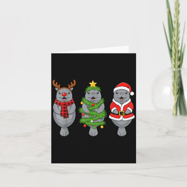 Cute Christmas Manatee Shirt, Holiday Manatee Sant Card (Front)