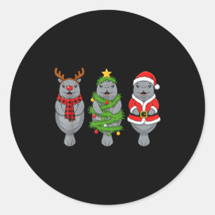 Cute Christmas Manatee Shirt, Holiday Manatee Sant Classic Round Sticker