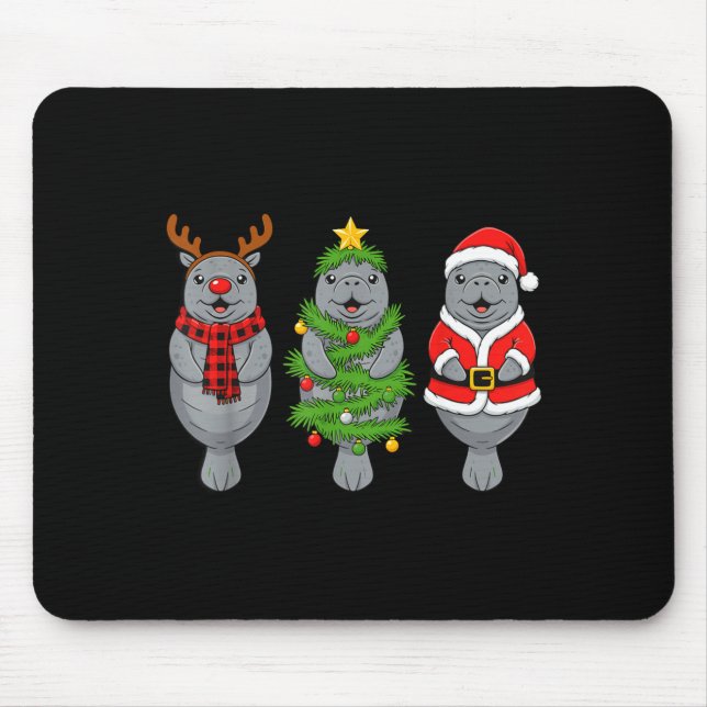 Cute Christmas Manatee Shirt, Holiday Manatee Sant Mouse Pad (Front)