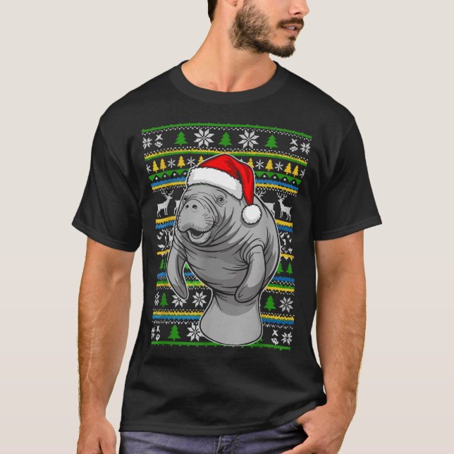 Cute Christmas Manatee Shirt, Manatee Ugly Xmas Sw T-Shirt (Front)