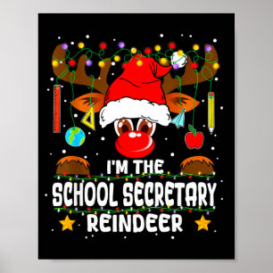 Cute Christmas Matching School Secretary Reindeer Poster