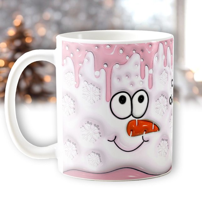 Cute Christmas Melting Snowman Face Pink Name Coffee Mug (Cute Christmas Melting Snowman Face Pink Name Coffee Mug)