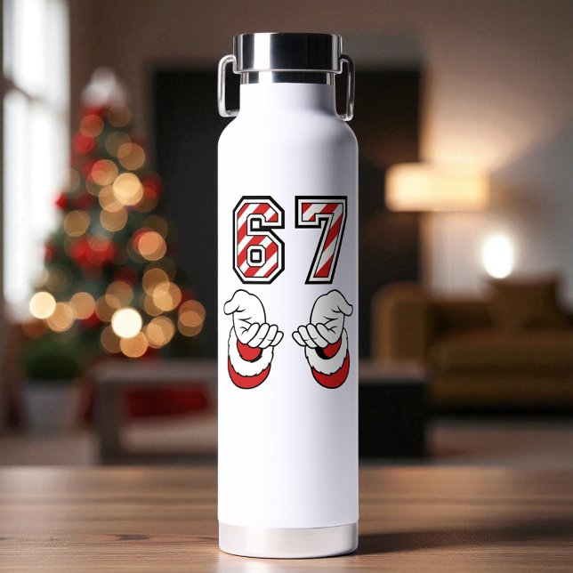 Cute Christmas Meme Six Seven 67 6 7 Holiday Water Bottle (Creator Uploaded)