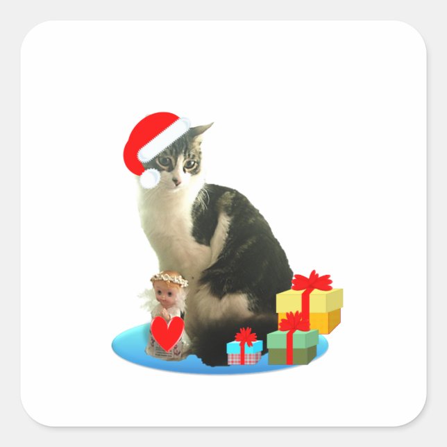 Cute Christmas Merlin Cat Square Sticker (Front)