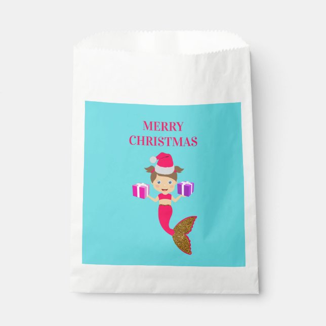 Cute Christmas Mermaid Girl Santa Hat in Sea Favour Bag (Front)