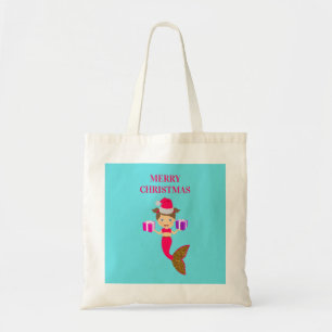 Cute Christmas Mermaid Girl Santa Hat in Sea Tote Bag