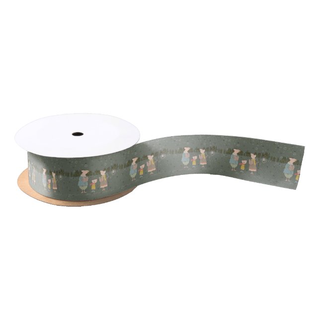 Cute Christmas Mice Family Satin Ribbon (Spool)