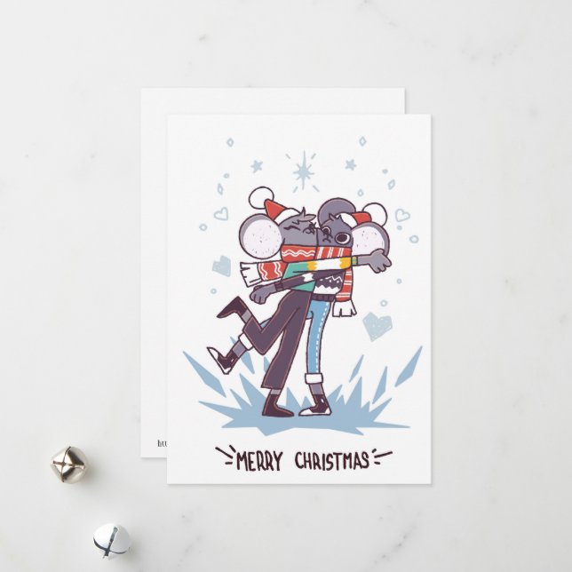 Cute Christmas Mice Holiday Card (Front/Back In Situ)