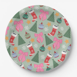 Cute Christmas Mint Green Paper Plate
