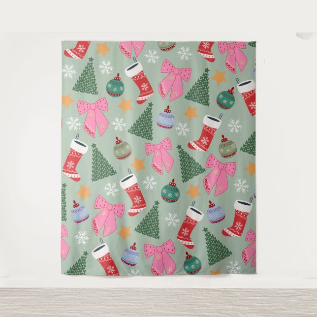 Cute Christmas Mint Green Tapestry (Front)