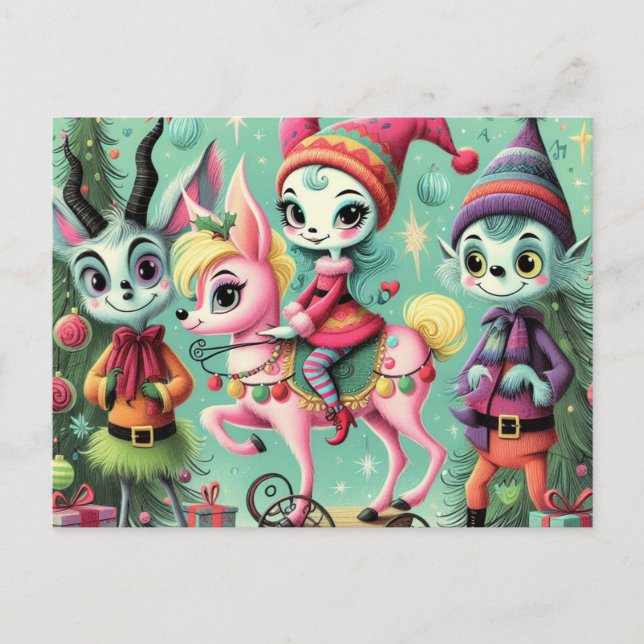 Cute Christmas Misfits Postcard (Front)
