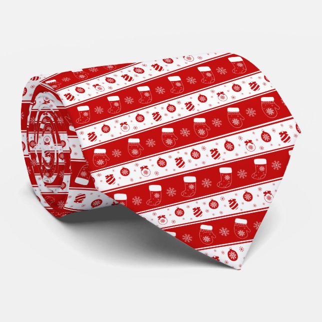 Cute Christmas Mittens, Stockings & Snowflakes Tie (Rolled)