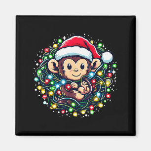Cute Christmas Monkey Santa Hat Lights Monkey Wome Magnet