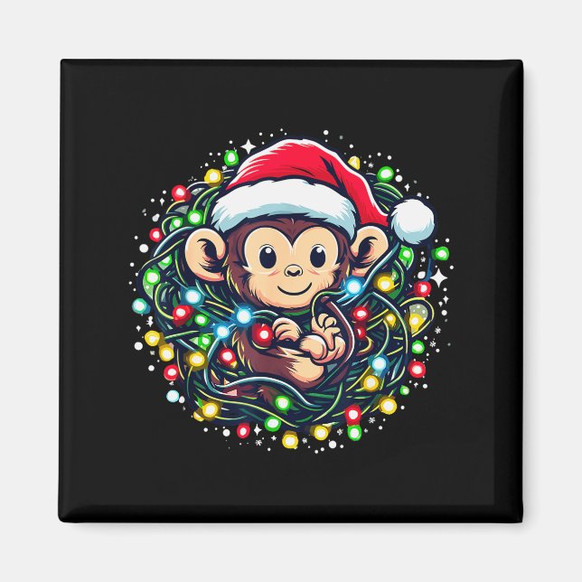 Cute Christmas Monkey Santa Hat Lights Monkey Wome Magnet (Front)