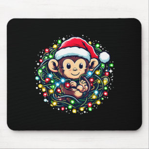 Cute Christmas Monkey Santa Hat Lights Monkey Wome Mouse Pad