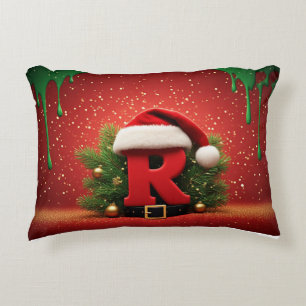 Cute Christmas Monogram R with Santa Hat Decorative Cushion