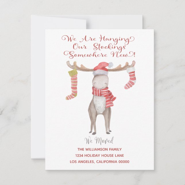 Cute Christmas Moose We've Moved Holiday Moving Announcement (Front)