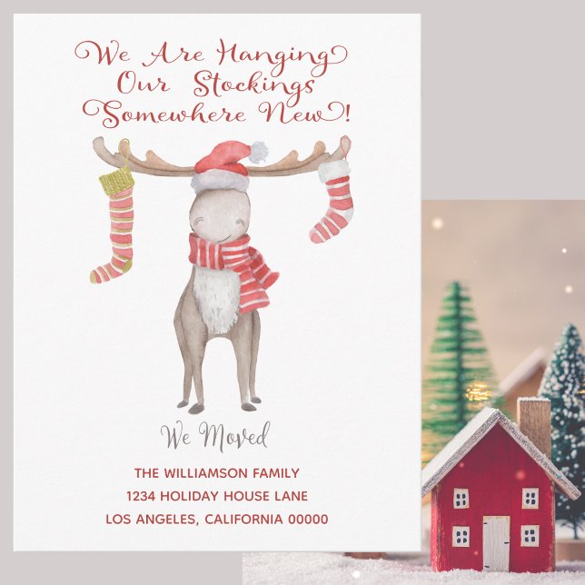 Cute Christmas Moose We've Moved Holiday Moving Announcement Postcard (Holiday Moving New Address Card - Cute and Fun)