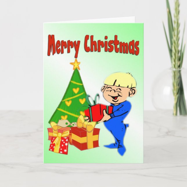 Cute Christmas Morning Kid Card (Front)