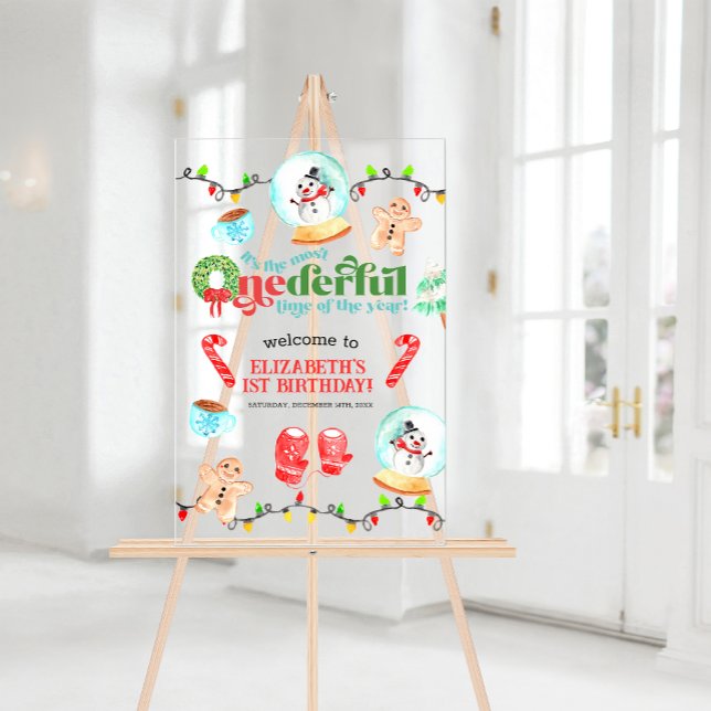 Cute Christmas Most ONEDERFUL First Birthday Acrylic Sign (Cute Christmas Most ONEDERFUL First Birthday Acrylic Sign)