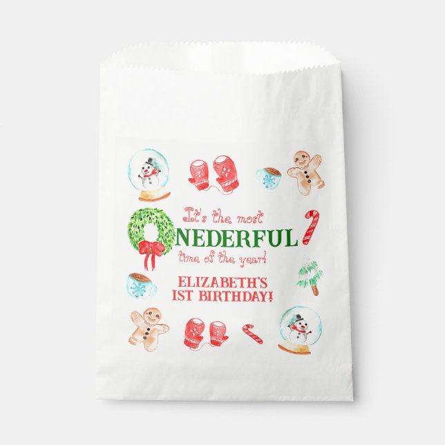 Cute Christmas Most ONEDERFUL First Birthday Favour Bag (Front)