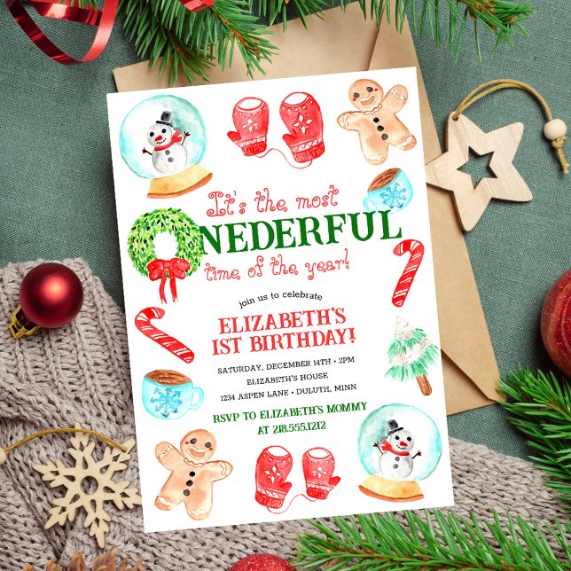 Cute Christmas Most ONEDERFUL First Birthday Invitation (The Most ONEDERFUL Time of the Year First Birthday Invitation | Christmas Birthday Invitation)