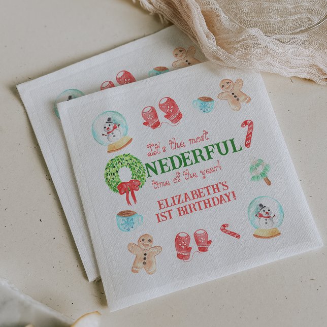 Cute Christmas Most ONEDERFUL First Birthday Napkin (Cute Christmas Most ONEDERFUL First Birthday Napkins)