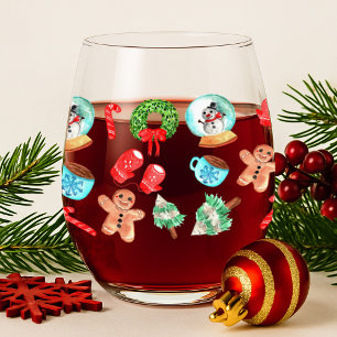 Cute Christmas Most Wonderful Time of the Year Stemless Wine Glass