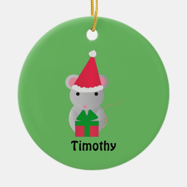 Cute Christmas Mouse Ceramic Ornament (Front)
